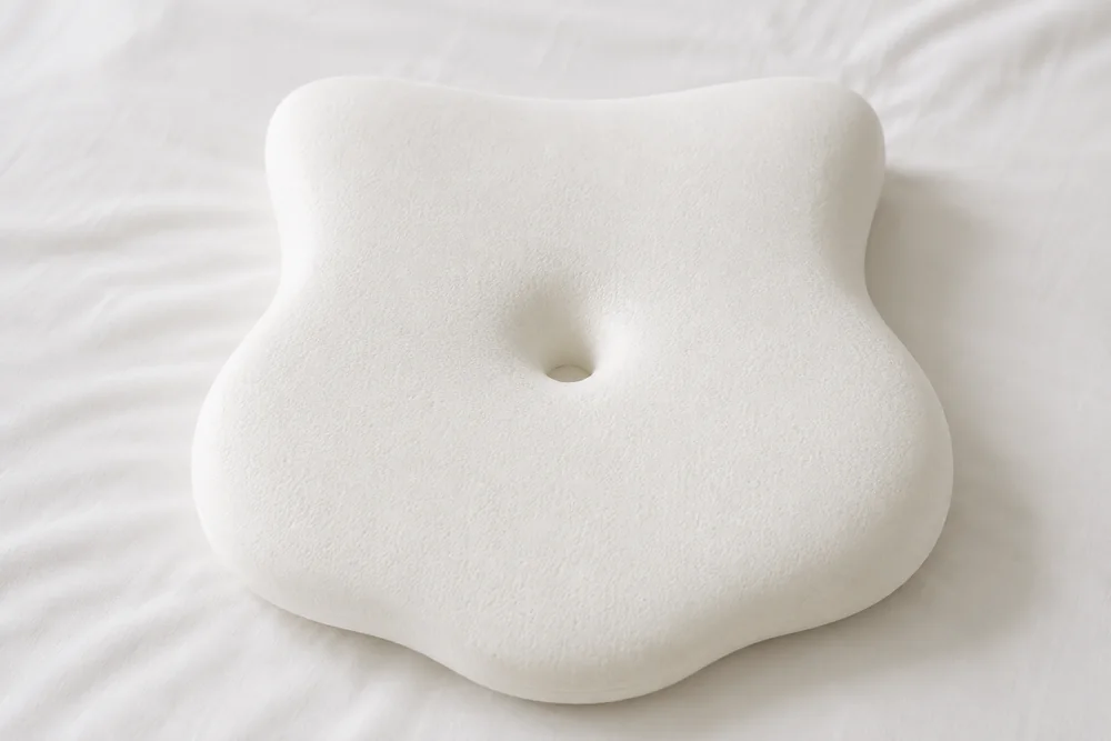 The bare white memory foam core without its cover