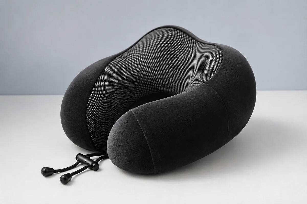 The U-shaped travel pillow on a plain background
